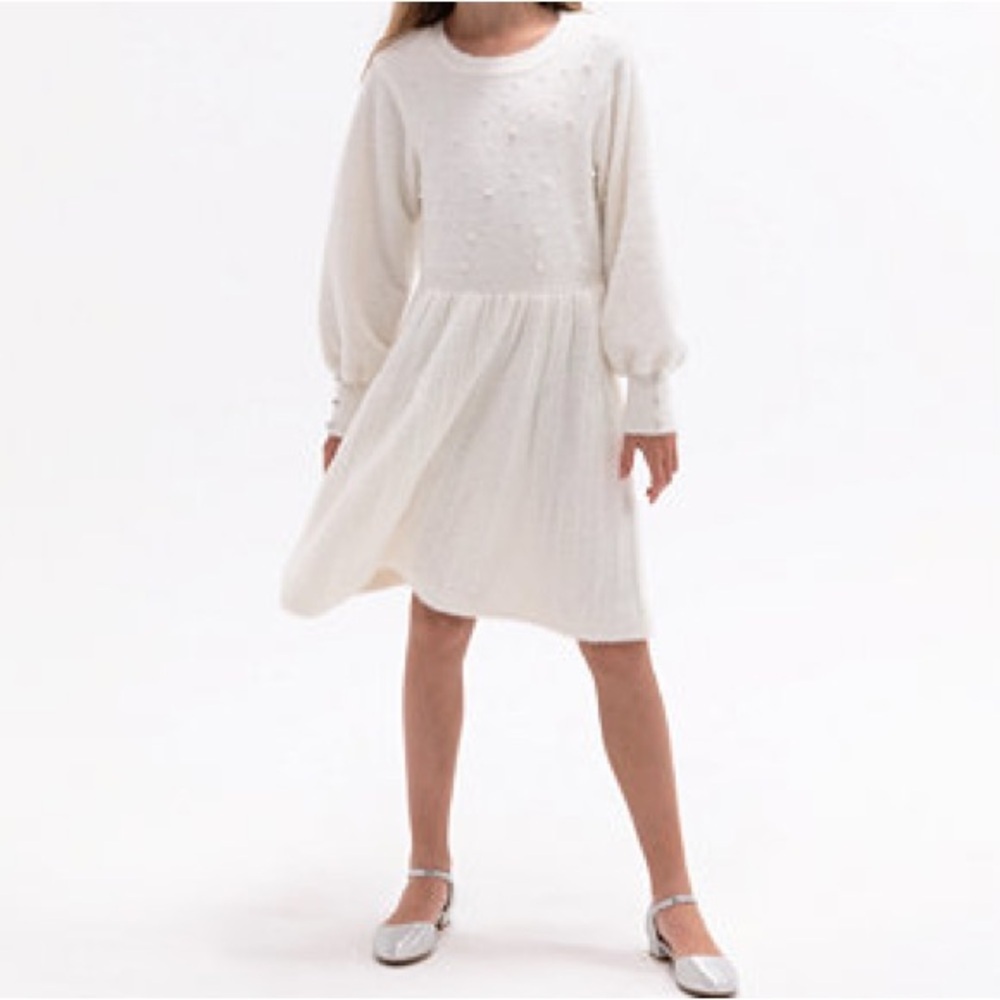 Rare Editions Girls Size 10 Ivory Pearl Embellished Sweater Dress NWT Holiday